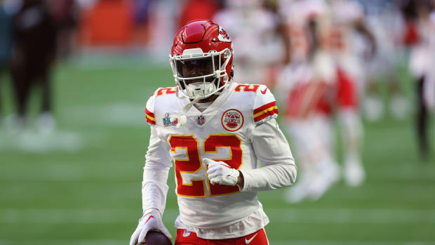 Feb 12, 2023; Glendale, Arizona, US; Kansas City Chiefs cornerback Joshua Williams (23) warms up before Super Bowl LVII against the Philadelphia Eagles at State Farm Stadium. Mandatory Credit: Bill Streicher-USA TODAY Sports